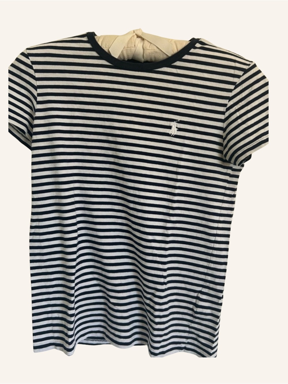 Ralph Lauren Polo Navy White Striped Crewneck Tee White Logo Size SP